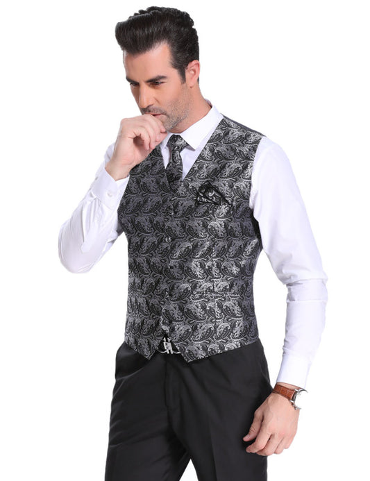 Men's Suit Vest (Vest, Tie, Pocket Square) - Grey / XXL