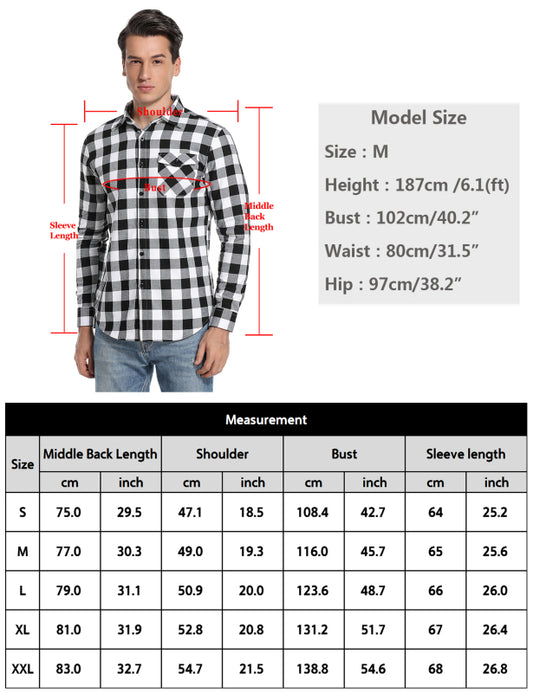 Men’s Simple Plaid Collared Button Down Long Sleeve Shirt - Red and black grid / XXL