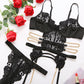 Women's Embroidery Bandage Cross Sexy Lingerie Set - Black / L