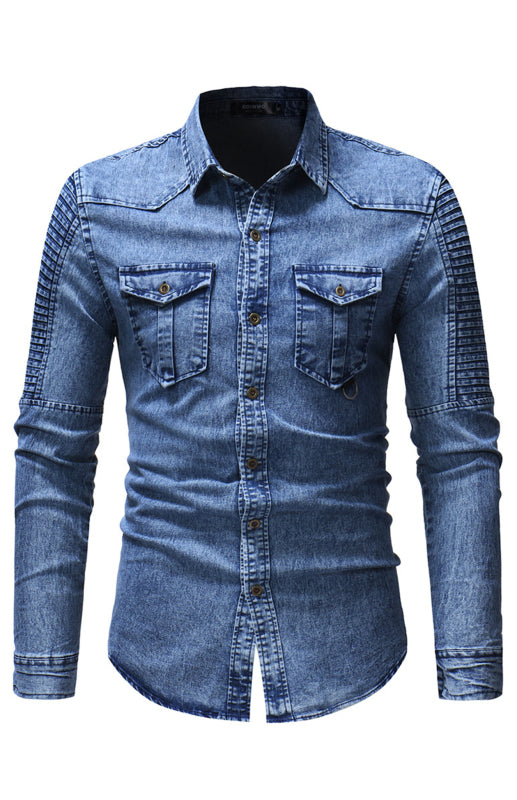 Men's Fashion Patchwork Denim Shirt - Grey / 3XL