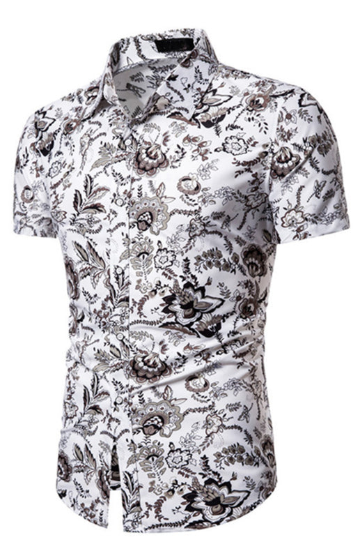 Men's Summer Fashion Short Sleeve Printed Shirt - Raw white off white / 5XL