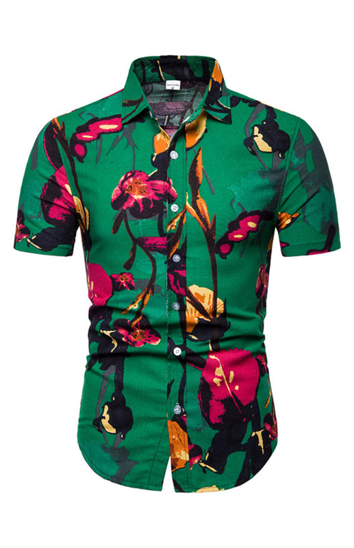 Men's Summer Fashion Printed Short Sleeve Shirts - Green / 5XL