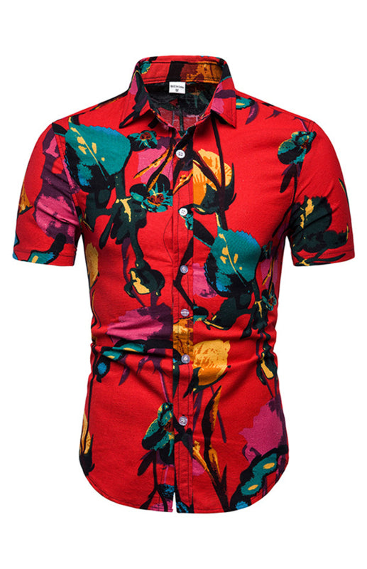 Men's Summer Fashion Printed Short Sleeve Shirts - Red / 5XL