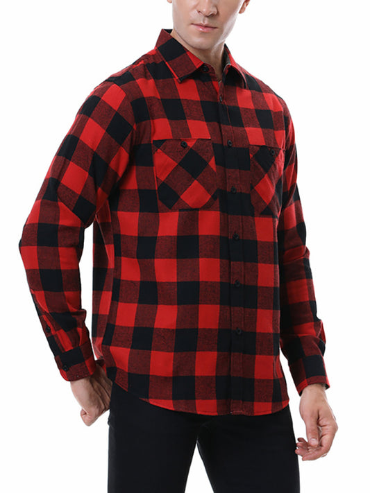 Men’s Classy Collared Plaid Button Down Long Sleeve With Front Pockets - Baitiao Zhangqingge / XXL