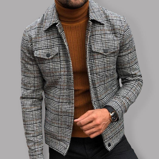 Men's Plaid Print Flannel Shirt Jacket - Grey / 3XL