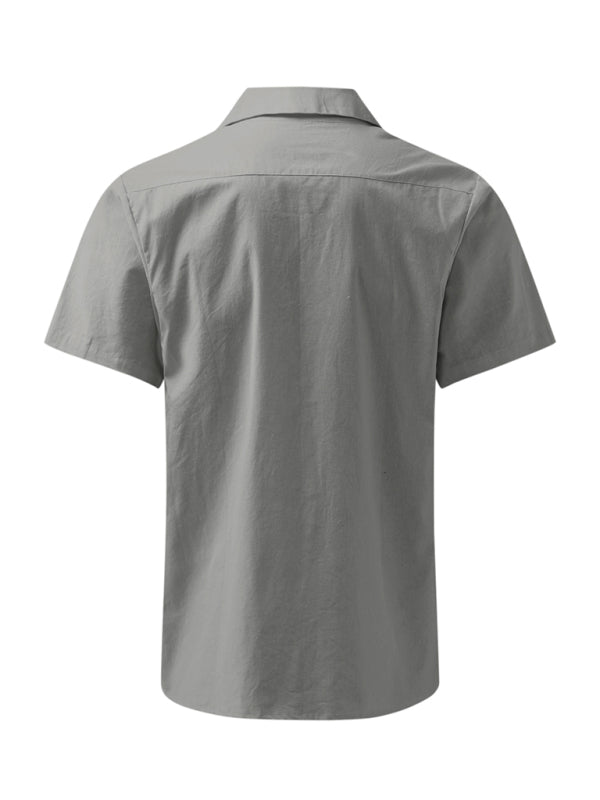 Men's Woven Linen Loose Lapel Shirt - Black / XXL