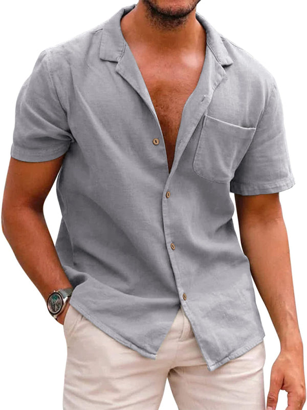 Men's Woven Linen Loose Lapel Shirt - Black / XXL