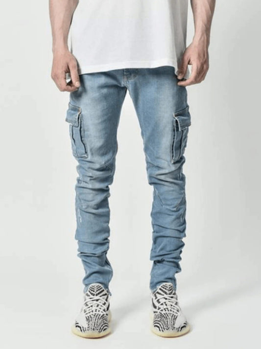 Men's Side Pocket Skinny Jeans For Men - Black / 3XL