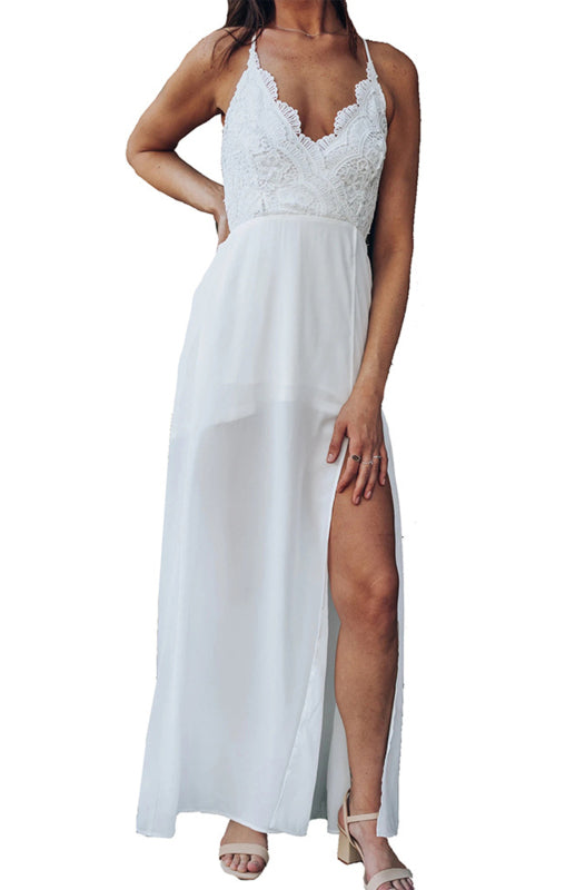 Women's Fashion Sexy Halter Top Dress - Raw white off white / XL