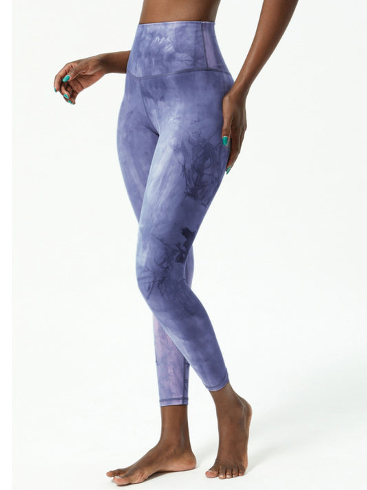 Women's Autumn and Winter Yoga Pants High Waist Hip Raise Tie Dye Printed Ninth Pants - Dark grey / XL