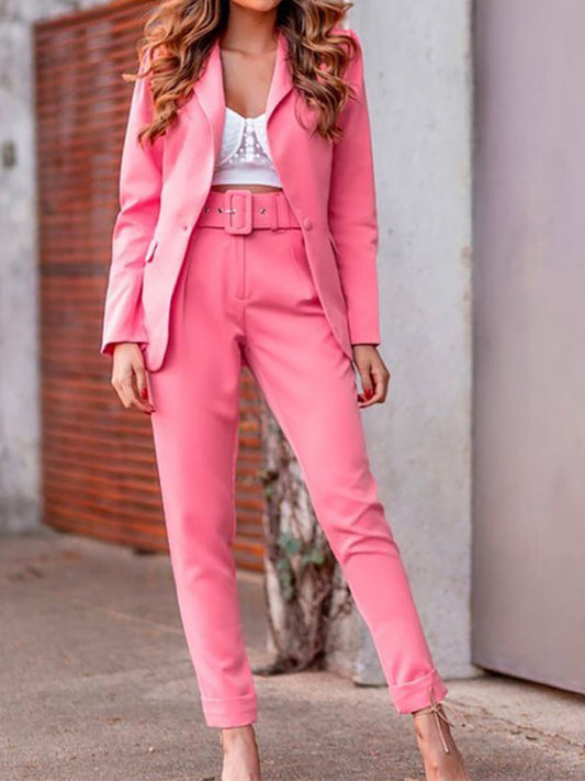 Women's fashionable temperament lapel suit - Pink / XXL