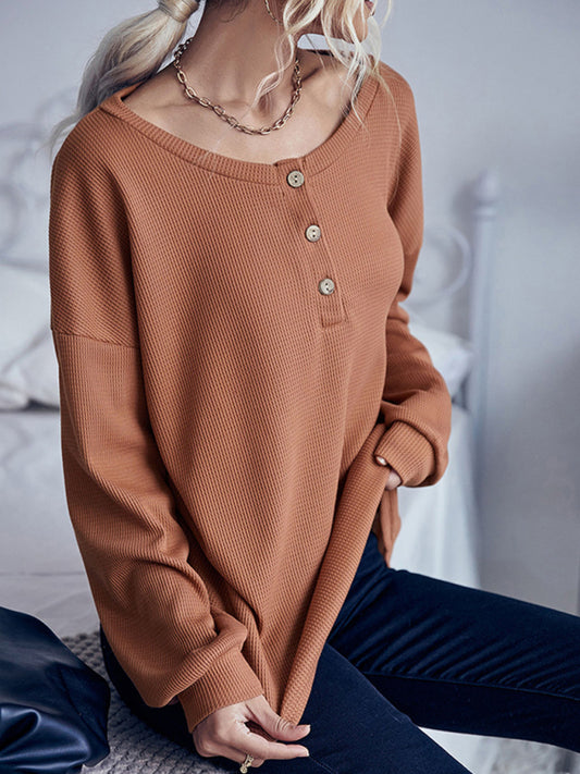 Casual Solid Color Long Sleeve Knit Sweater Thin Section - Brown / XL