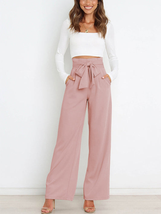 Women's Casual Loose Straight Fit Elegant Trousers - Wine Red / XL