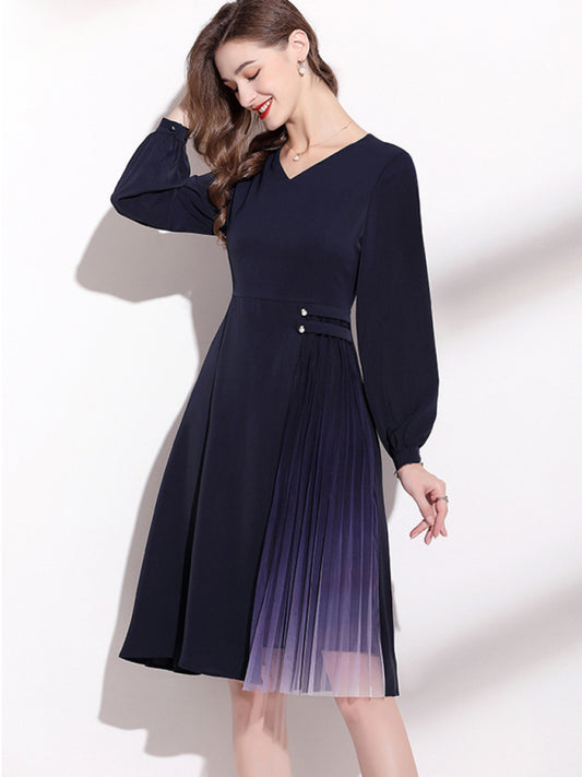 Women’s Semi-formal Vneck Party Dress With Sheer Ombre Fabric Slit - Purplish blue navy / XXL