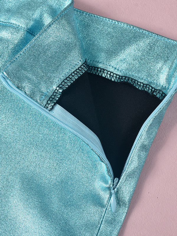 Women's Slim Fit Hip Covering Spliced Slit PU Leather Skirt